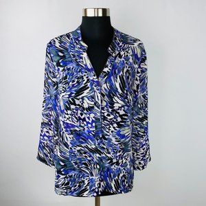 Sunny Leigh Popover Top Abstract Feathery Print Top M